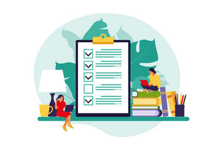 Checklist, to-do list. List or notepad concept. Business idea, planning or coffee break. Vector illustration. Flat style.のイラスト素材