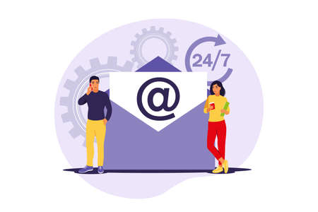 Email marketing, internet chatting, 24 hours support concept. Vector illustration. Flat.のイラスト素材
