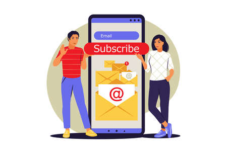 Concept subscribe to newsletter. Sign up. Email marketing, Vector illustration. Flatのイラスト素材