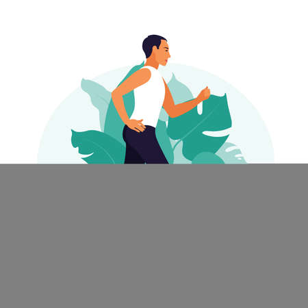 Man running in the park. He doing physical activity outdoors at the park. Healthy lifestyle and fitness concept. Vector illustration in flat style.のイラスト素材