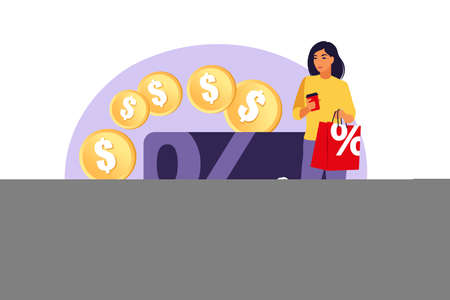 Discounts concept. Discount and loyalty card. Price reduction promotional coupons. Special holiday offers. Vector illustration. Flatのイラスト素材