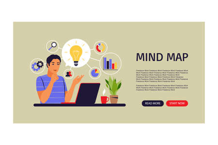 Mind map concept. Business idea generation. Landing page. Vector illustration. Flat.のイラスト素材