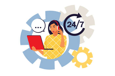 Call center concept. Client services and communication, customer support, phone assistance. Vector...
