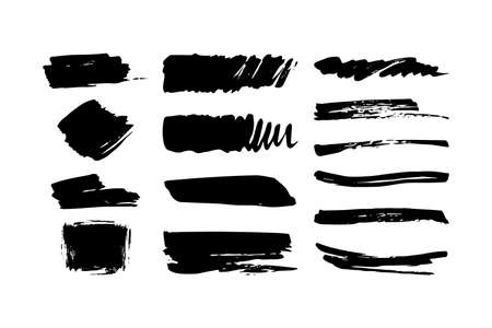 Set of black paint, ink, grunge, brush strokes. Vector illustration. Flatのイラスト素材