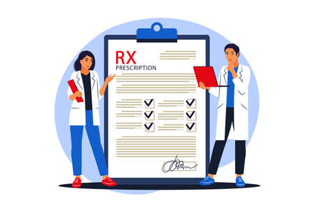 Rx medical prescription. Doctors writes medical prescription. Vector illustration. Flat.のイラスト素材
