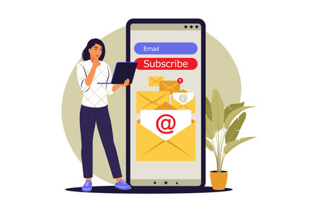 Concept subscribe to newsletter. Sign up. Email marketing, Vector illustration. Flatのイラスト素材