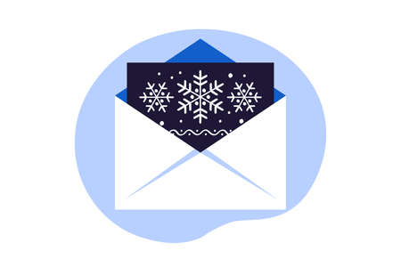 Xmas greeting card. Envelope email postcard letter with snowflake. Vector illustration. Flatのイラスト素材