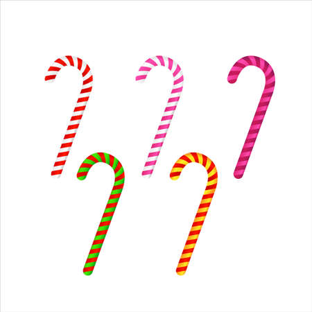Set of Isolated Candy Canes on white Background. Christmas Candy. Vector Illustration.のイラスト素材
