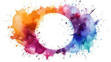 Circular frame made of watercolor splashes, isolated on transparent background.の素材