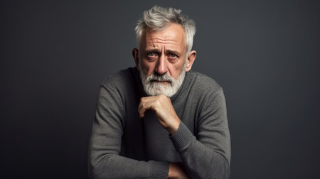 Close-up portrait of old man. Don't feel depressed lonely. Mental health concept.の素材