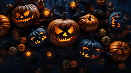 Halloween concept. Glowing pumpkin background.の素材