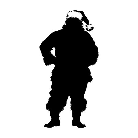 Silhouette character Santa Claus standing in front of a white background. Vector illustration.の素材