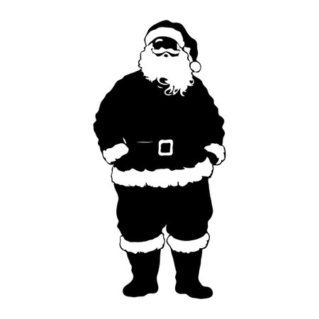 Black silhouette of Santa Claus in traditional outfit, minimal graphic style, isolated on white background, concept of Christmas celebrationの素材