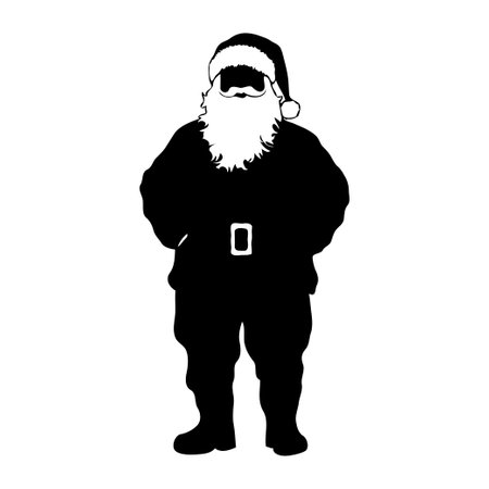 Black silhouette of traditional Santa Claus with hat and beard, minimalistic graphic style, isolated on white background, concept of Christmasの素材