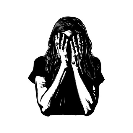 Illustration of a woman covering her face in despair or sadness.の素材