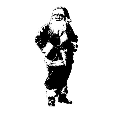 Classic Santa Claus in full festive outfit shown in bold black silhouette style on clean white background, representing holiday spiritの素材