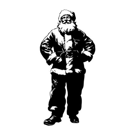Classic Santa Claus in black and white on clean white background.の素材