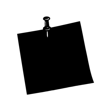 Black sticky note pinned with a pushpin, minimalist hand-drawn style, isolated on white background, concept of reminders and organizationの素材