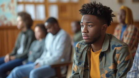 Group adults participating in a group therapy session. Support groups concept.の素材