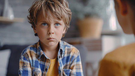 Child boy at session in psychologist's office. Mental health kids concept.の素材