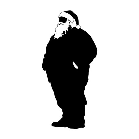Silhouette of Santa Claus in classic attire with hat and beard, in a minimal graphic style, isolated on plain white background, holiday conceptの素材