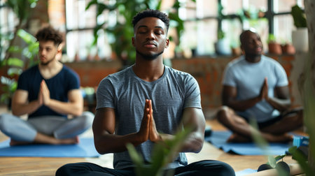 People meditating, practicing yoga and establishing connection with nature. Serenity and yoga practicing.の素材
