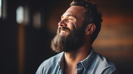 Happiness, joy, thinking positive, having good thoughts in mind. Man head in the sunshine. Mental health concept.の素材