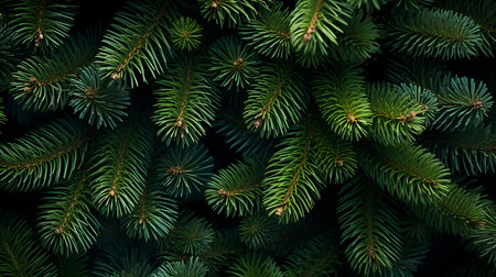 Christmas Fir tree brunch textured Background. Christmas tree branches green texture, no decorations.の素材