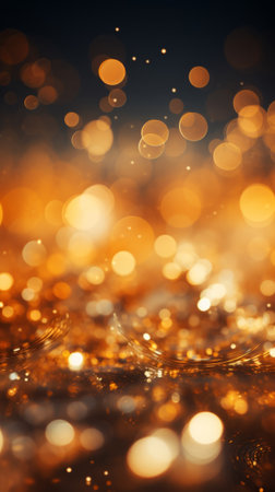 An abstract background capturing a city skyline with a glowing amber and orange sky. The lights create a mesmerizing pattern against the dark backdropの素材