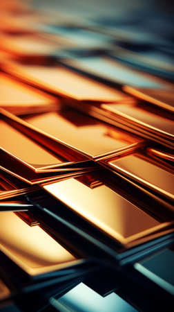 A close up of a gold and blue cube with a black border. The cube is made up of many smaller cubes, and the colors are bright and bold. The image has a modern and futuristic feel to it, with the goldの素材