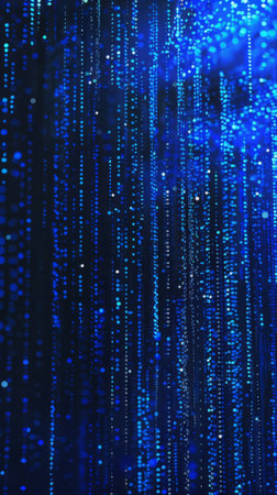 Concept of technology and the complexity of computer programming. The dots are scattered throughout the image, creating a sense of movement and depthの素材