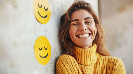 Mental health concept. Happiness, joy, thinking positive, having good thoughts in mind.の素材