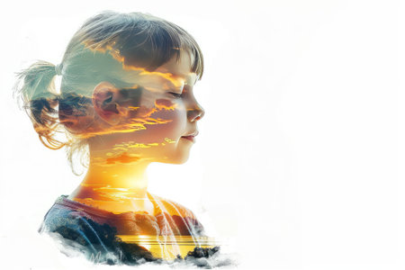 Girl developing her emotional intelligence. Concept exploring the mind, self-discovery, introspection, thinking processの素材