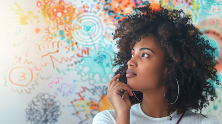 Black skin woman developing her emotional intelligence. Education concept mindfulness, minds, science, abstract intellect, genius, psychologyの素材