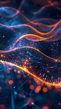 A colorful, abstract image of a wave with a lot of dots and lines.の素材