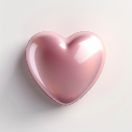 3D pink heart is sitting on a white background. The heart is the main focus of the image and it is the only object in the scene.の素材