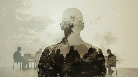 Group veterans talking during PTSD support group. Concept of group consulting of mental health problem.の素材