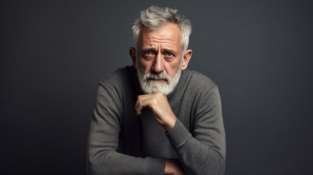 Close-up portrait of old man. He feel depressed lonely. Mental health concept.の素材
