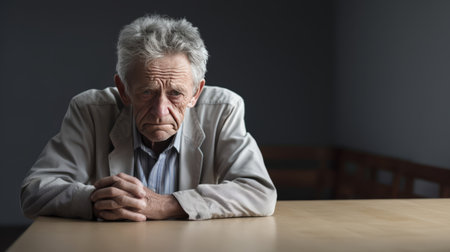 Close-up portrait of old man. He feel depressed lonely. Mental health concept.の素材