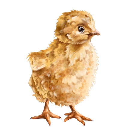 Cute yellow little chicken in full growth. digital illustration. isolated objects. From the farmer's collectionの写真素材