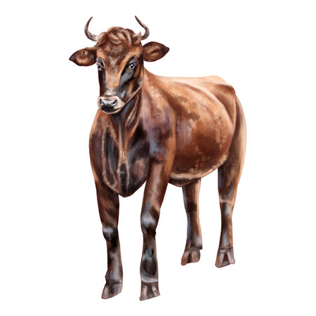A red bull with spots and horns in full growth. digital illustration. isolated objects. From the farmer's collectionの写真素材