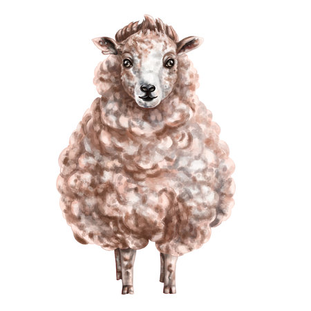 Fluffy milk-colored sheep in full growth. digital illustration. isolated objects. From the farmer's collectionの写真素材