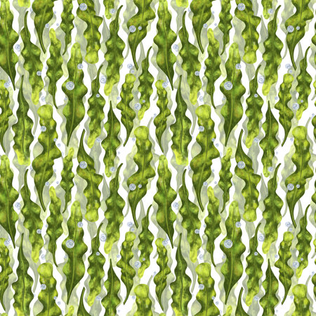 Seamless pattern with thickets of bright green seaweed. Background for textiles, fabrics, banners, wrapping paper, wallpaper and other designs.の写真素材
