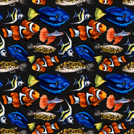 Seamless pattern with colorful marine life. tropical fish. Background for textiles, fabrics, wrapping paper, souvenirs and other designs.の写真素材