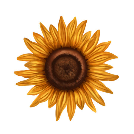 Bright yellow sunflower on a white background. Farm flowers, plants, nature.の写真素材