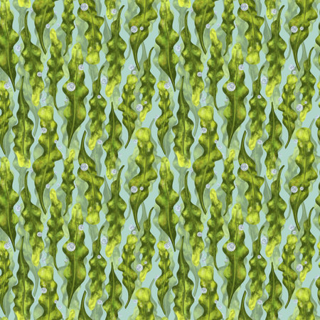 Seamless pattern with thickets of bright green seaweed. Background for textiles, fabrics, banners, wrapping paper, wallpaper and other designs.の写真素材