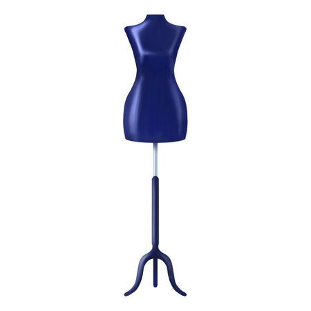 Female tailor's mannequin of dark blue color for fitting clothes during sewing. It is used in ateliers, clothing stores, sewing workshops. Digital illustration on a white background.の写真素材