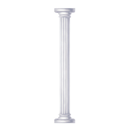 Classic white antique marble column in Roman and Renaissance style. Digital illustration on white background. Antique scenery, part of the amphitheater, archaeological sculptures, theatrical scenery.の写真素材