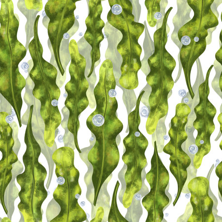 Seamless pattern with thickets of bright green seaweed. Background for textiles, fabrics, banners, wrapping paper, wallpaper and other designs.の写真素材