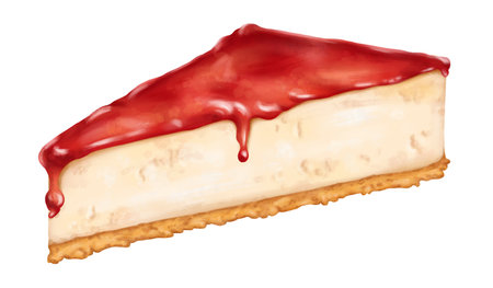 Fresh cheesecake with strawberry jam layer. Sweet dessert, homemade cakes. The exquisite delicacy is perfect for cooking recipes, cafe menus and dessert books. Digital Isolated Illustrationの写真素材